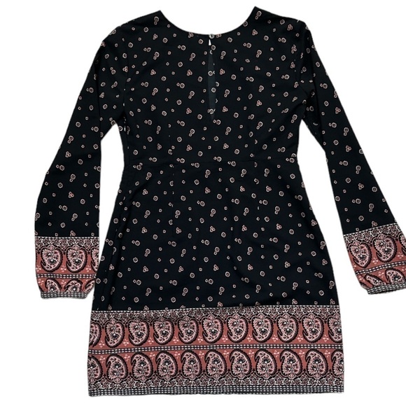 Abercrombie & Fitch Office Keyhole Back Dress Boho/Floral Paisley Trim & Cuffs - Picture 2 of 8